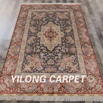

Yilong 5'x8' Red color simple design hand knotted rugs silk persian handmade carpet (SL270D5x8)