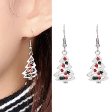 Árvore de natal forma do parafuso prisioneiro brincos presente de natal oorbellen vermelho e claro cristal para a moda feminina brincos de natal