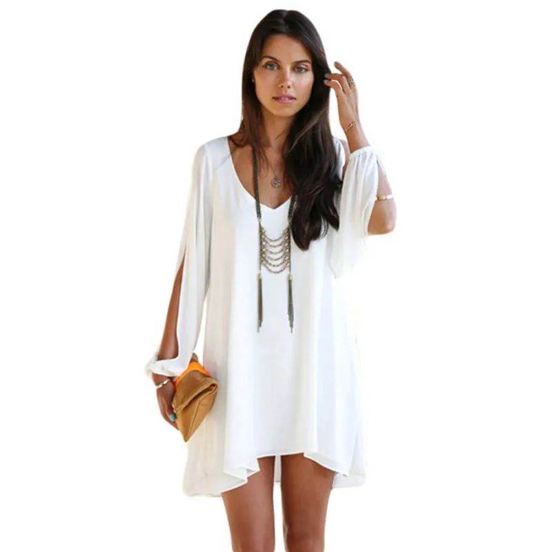 Jersey Dresses For Women Elegant Beach Summer autumn V Neck Long Sleeve