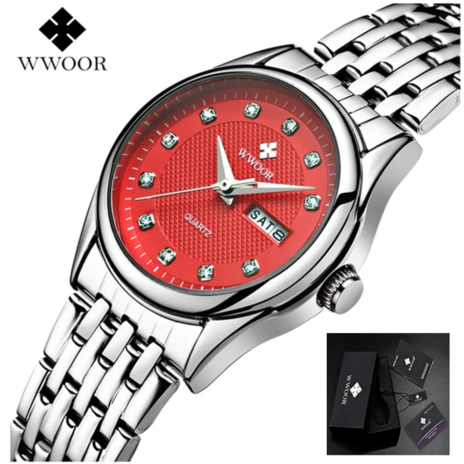 

New Women Watches Luxury WWOOR Woman Watch 50m Waterproof Date Clock Ladies Quartz Wrist Watch Silver Strap relogio feminino