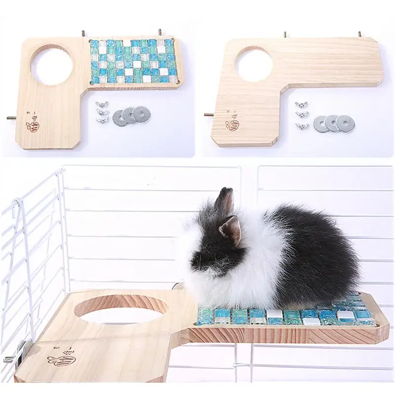

New Small Pet Wooden Pedal Double-Sided Jump Platform Rabbit Small Pet Crystal Stone Cooling Mat Pad Board Cage Nest Accessory