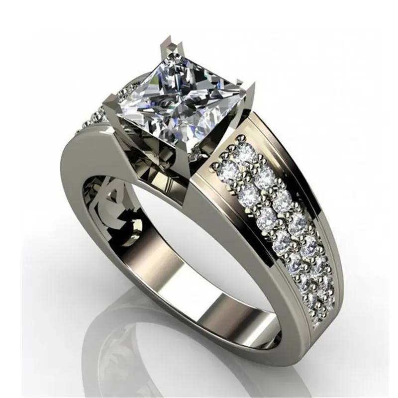 Новинка, роскошное Брендовое серебряное кольцо с большим квадратным блестящим фианитом, обручальное кольцо для мужчин