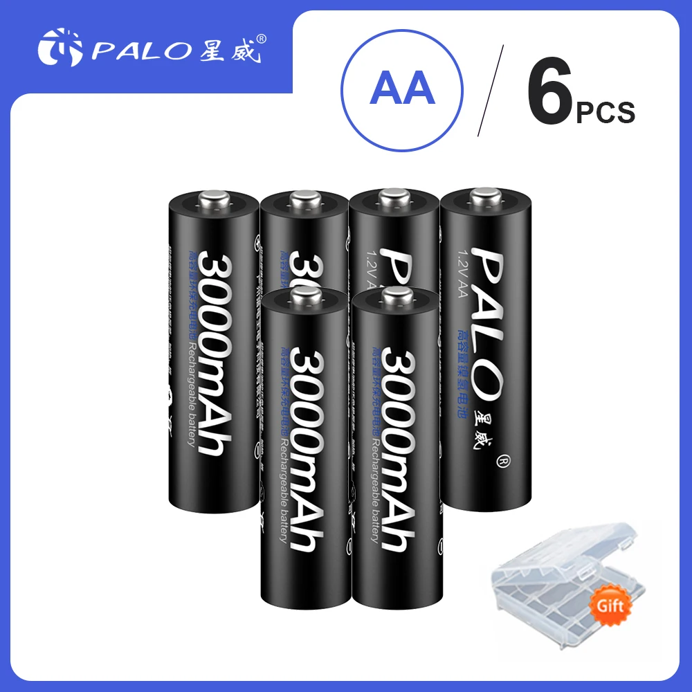 

PALO 6pcs NI-MH 1.2V AA Rechargeable Battery 3000mAh 2A aa rechargeable batteries for camera toy