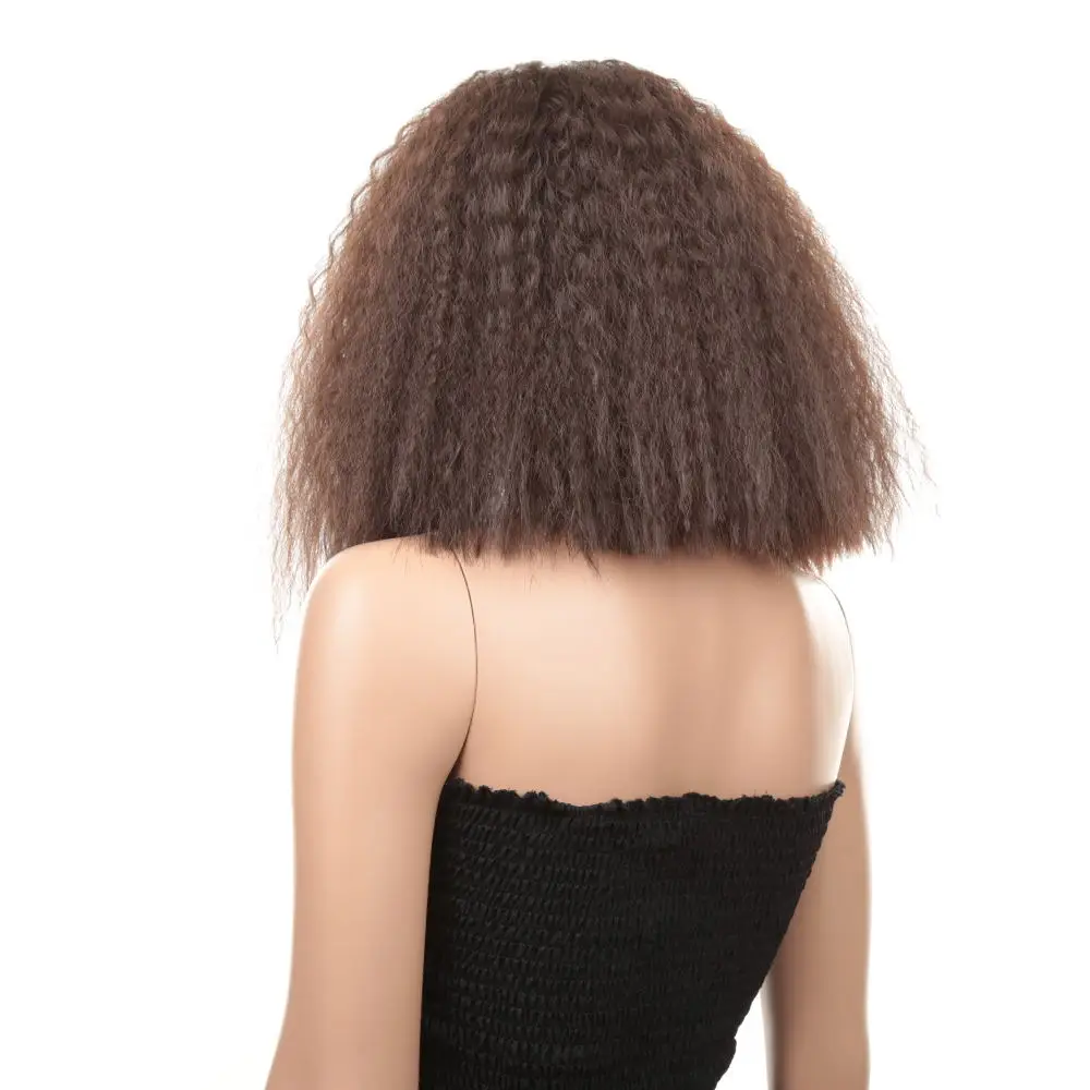 Золотой красоты 16 дюймов Боб афро парики короткие Yaki прямой парик синтетические волосы кудрявые прямые парики для женщин - Цвет: #4