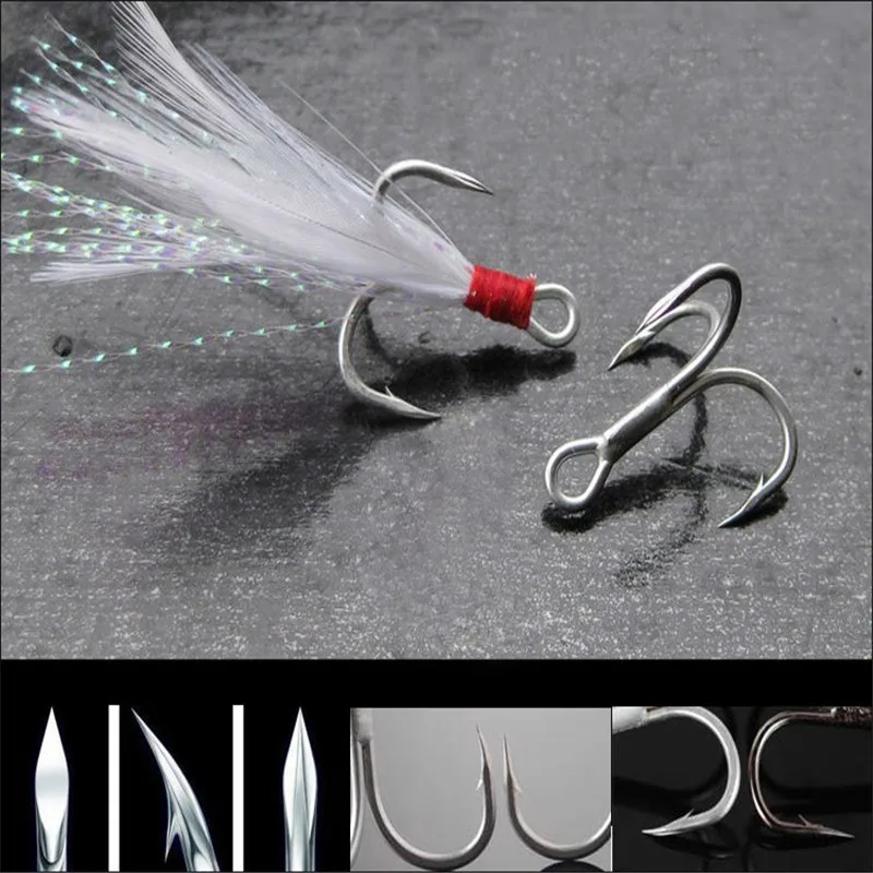 

Three Tied Feather Blood Trough Hooks lure Support Special Fishing Hooks Clamp Head Fishing High Carbon Steel Hook Barbed Hook
