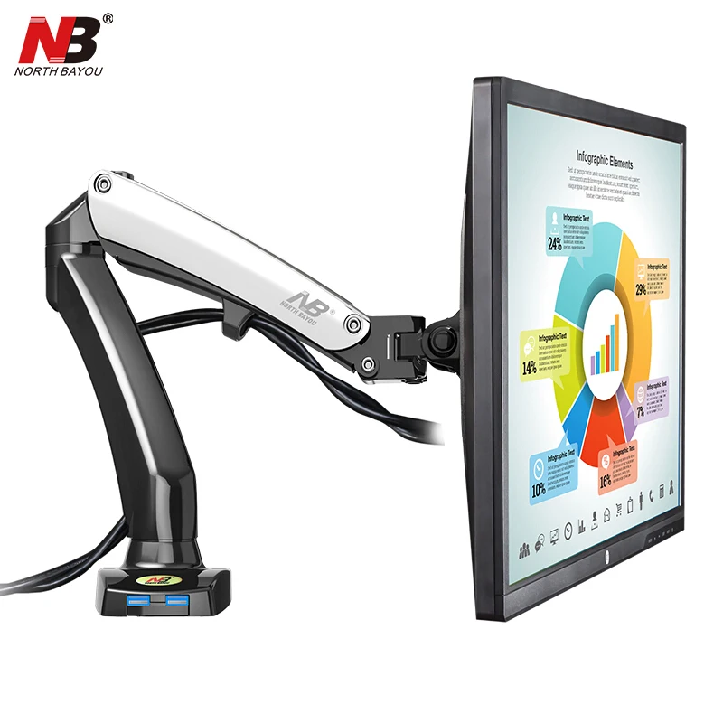 

NB F100 Desktop 17-27 inch LCD LED Monitor Holder Arm Gas Spring Full Motion TV Mount Loading 2-6.5kg Base with Double USB Port