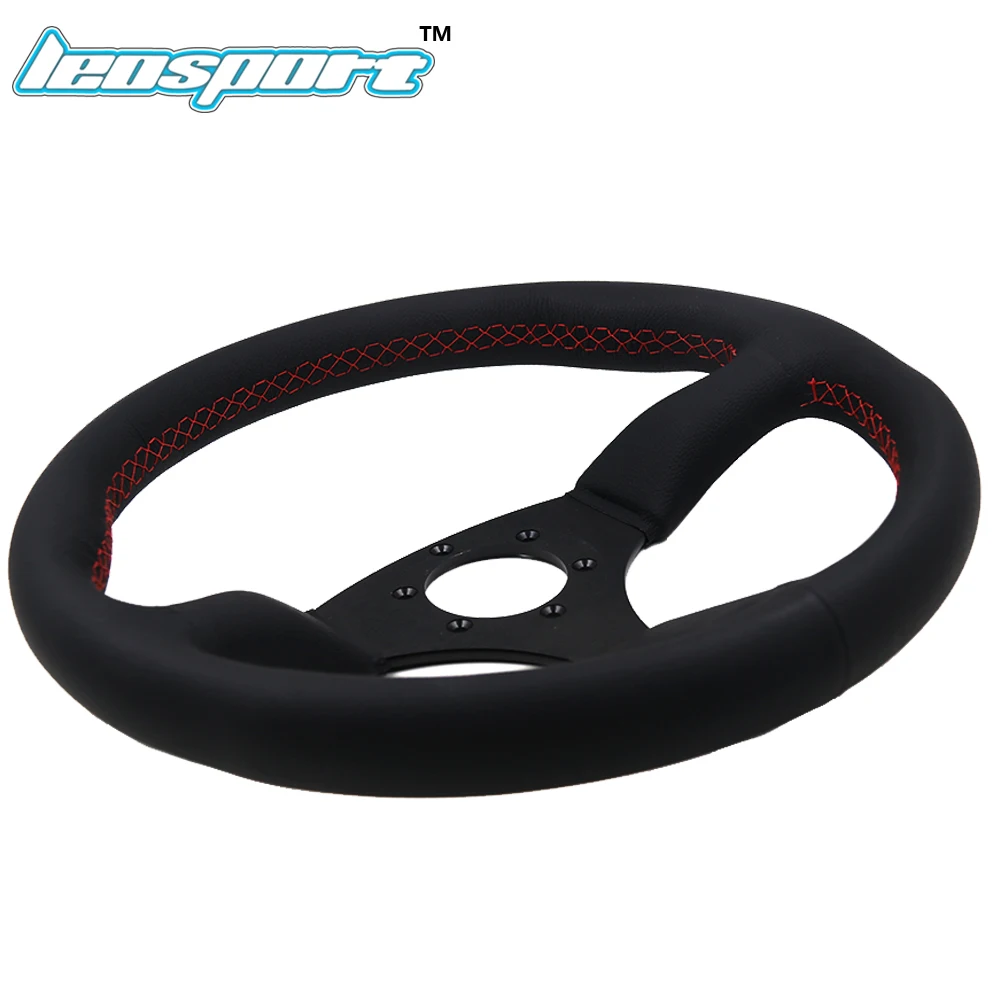 350mm para a para a Corrida Realmente de Couro Leosport 14 Corrida Volante Linha Vermelha Volante Racing Game Steering Wheel 9 r line steering wheel