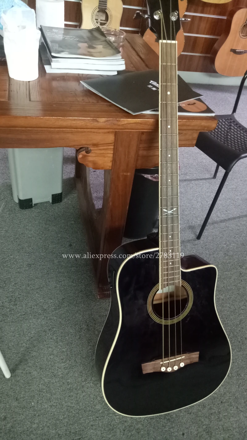 

Free shipping 41" Electric Acoustic 4 strings Wood Bass guitar,22 Frets,Spruce top/Akathis wood body,Black color