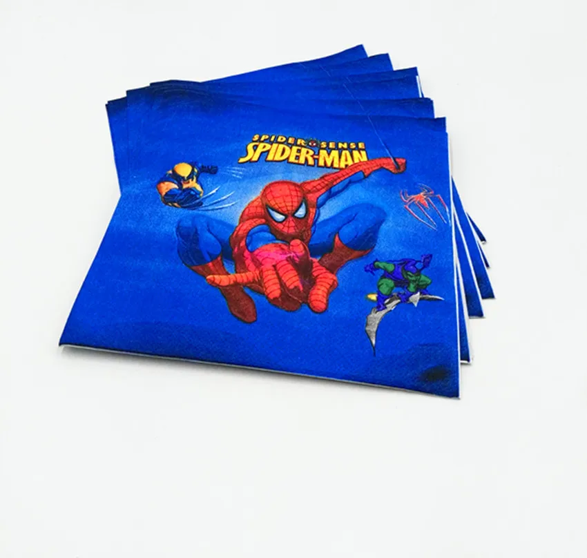 

20PCS/LOT SPIDER-MAN NAPKINS KIDS BIRTHDAY PARTY FAVORS SPIDERMAN PAPER NAPKINS DISPOSABLE TABLEWARE SPIDER MAN TISSUES