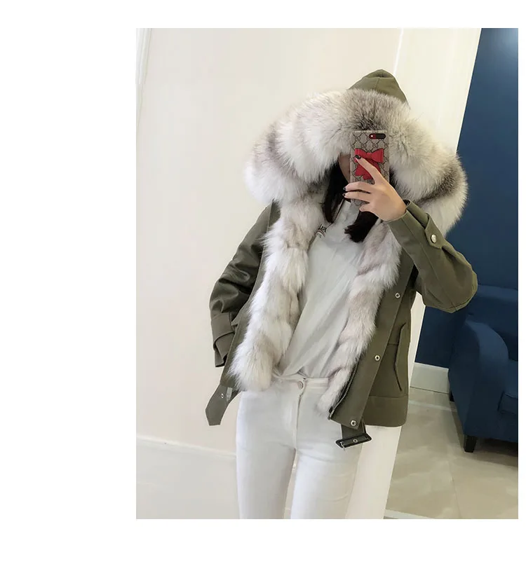 Perfect women new parkas real fox fur hoody collar liner 100% genuine army green coat genuine fur jacket warm thick female winter cloth 6 Perfect women new parkas real fox fur hoody collar liner 100% genuine army green coat genuine fur jacket warm thick female winter cloth 6