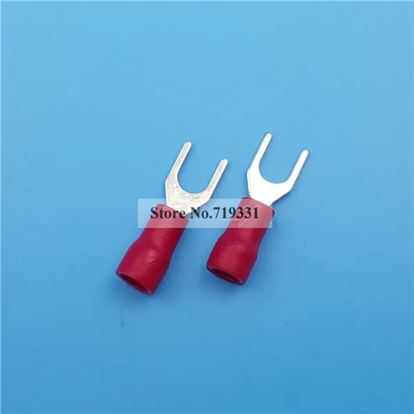 

200Pcs Red SV1.25-4 Furcate Pre-Insulating Fork Spade 22~16AWG Crimp Terminals