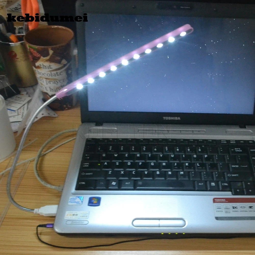 

kebidumei Flexible Ultra Bright Mini 10 LEDS USB Light Metal Material Computer Reading Lamp For PC Laptop Computer