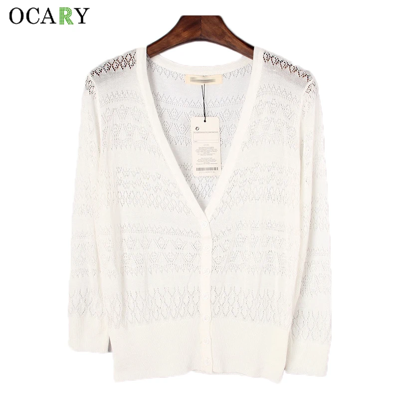 Hollow Out Women Sweaters Mujer Summer Cardigan Thin V-neck Maglioni Donna Knitted Cardigans Crochet Top Femme Fashion Haut
