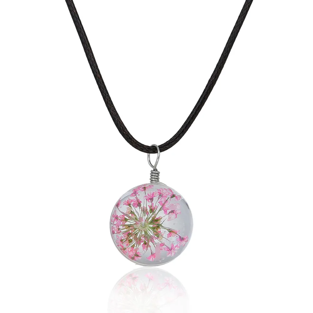 DoreenBeads стекло сушеный цветок ожерелье темно коричневый воск шнур фуксия небесно