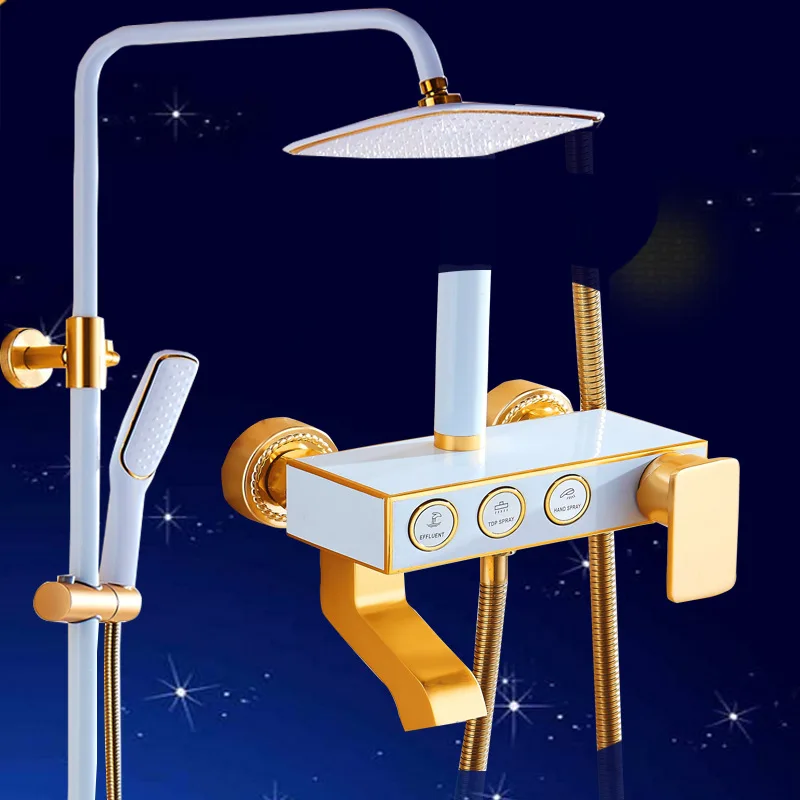 

Luxury gold rain shower set wall mount golden white paint bath shower faucet Taps shower bathtub mixers