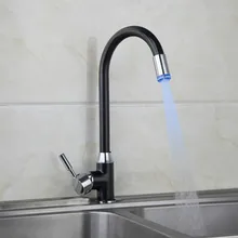Бесплатная доставка LED черный кухонный кран с твердыми латунь масло втирают Кухня Раковина кран, одной ручкой бронза кухня смеситель