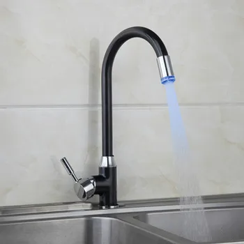 

Free shipping LED Black kitchen faucet with solid brass oil rubbed kitchen sink faucet,single handle bronze kitchen mixer tap