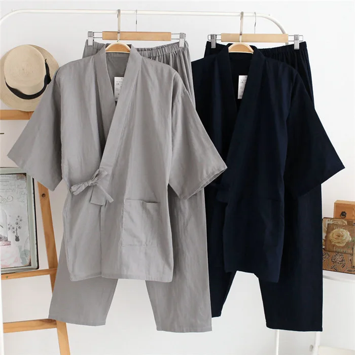 

Ejqyhqr Summer Pajamas Men Cotton Kimono Pajamas Double Gauze Black Sleepwear Men's Sleep Lounge Pajama Sets Mens Pyjamas Kimono