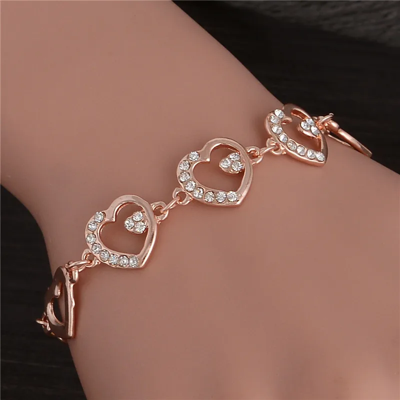 

Hesiod Heart bracelet bangles gold color link chain heart beaded crystal bracelets for women
