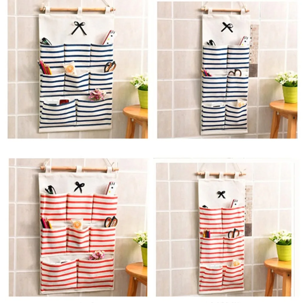 

Creative Wall Hanging Storage Bag Cotton Linen Fabric Hanging Organizers Multi Pockets Debris Storage Bag for Bedroom Bathroom