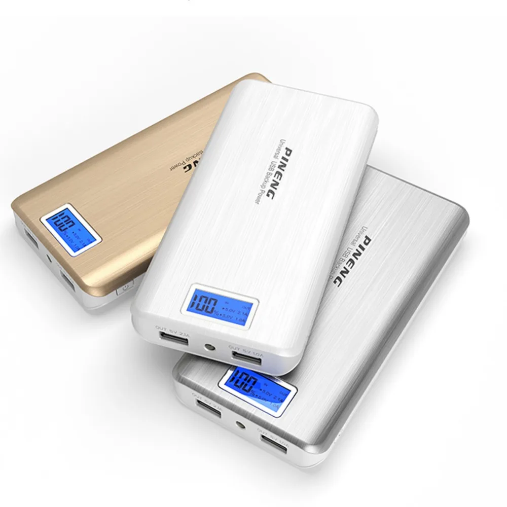 PINENG Power Bank 20000mAh LED External Battery Portable Mobile Fast Charger Dual USB Ouput Poverbank Portable Backup With Cable