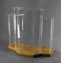 Fixture Displays Podium, Wood Base w/ Clear Ghost Acrylic, lectern, pulpit, 3 tier construction – ASSEMBLY REQUIRED