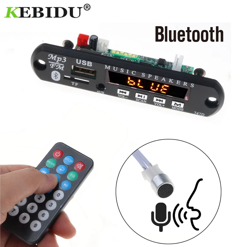 

kebidu 5V-12V MP3 Player Bluetooth Handfree Car Kit TF USB 3.5 Mm AUX Audio Decoder Board FM Radio For Car For Iphone Android