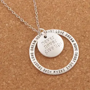 

Never Nerver Give Up Love Dream Hope Trust Pendant Necklaces 20pcs zinc alloy 24 inches Chains N1677 8