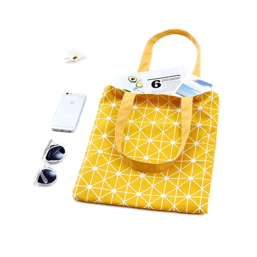 1 шт. женская льняная эко многоразовая сумка для покупок с короткими ручками модная клетчатая сумка на плечо повседневное использование Складная простая повседневная сумка - Цвет: YELLOW