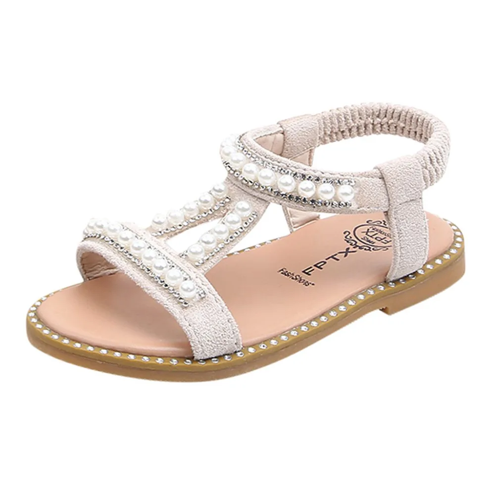 Летние новые детские сандалии для девочек на плоской подошве школьная обувь Дети Бисероплетение пляжные сандалии для принцессы Мода бант