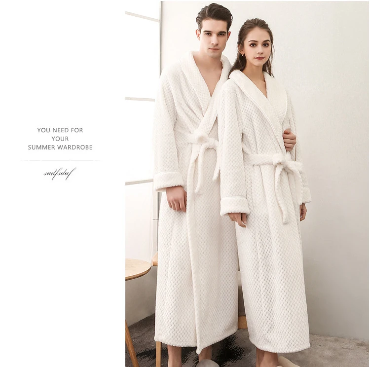Winter Male Femlae Bathrobe Flannel Thick Robe Long Sleeve Soft Warm Bathrobe Men Women Home Wear Gown Robes Dressing Gown 789