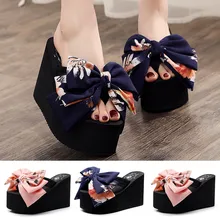 Женские вьетнамки на водонепроницаемой платформе с бантом; сандалии; шлепанцы; пляжная обувь; удобная обувь на мягкой подошве; Zapatos De Mujer