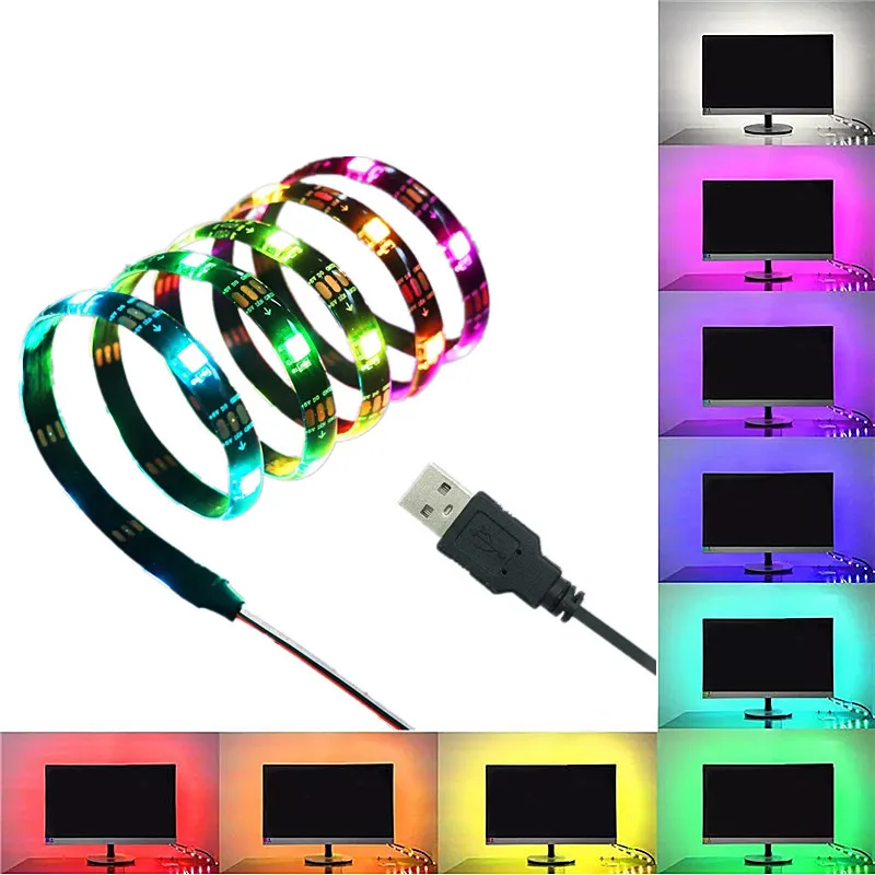 RGB USB Светодиодные ленты light 5050 SMD HD ТВ Настольный ПК Экран тыловая подсветка Ambilight ws2812 ленты ленточная гирлянда 1 м 2 м 3 м 4 м 5 м