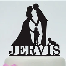 Акрил Свадебный торт Toppers семья из четырех пар пользовательские невеста жених именем и датой свадьбу душ украшения