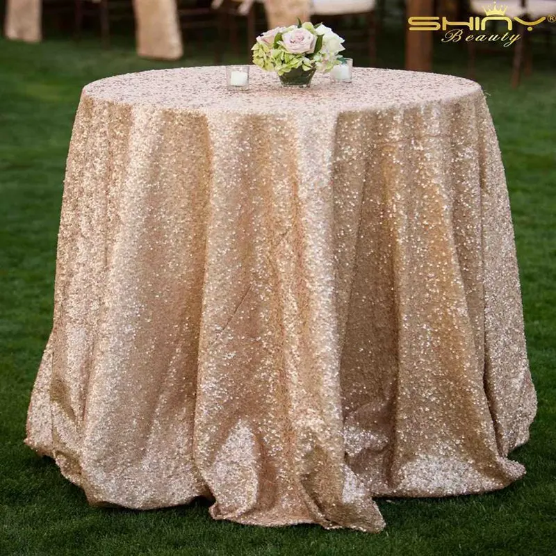 

Rose Gold Sequin Tablecloths 72in-180cm Round Champagen Sequin Tablecloth for Wedding party hotel Descor-x9417