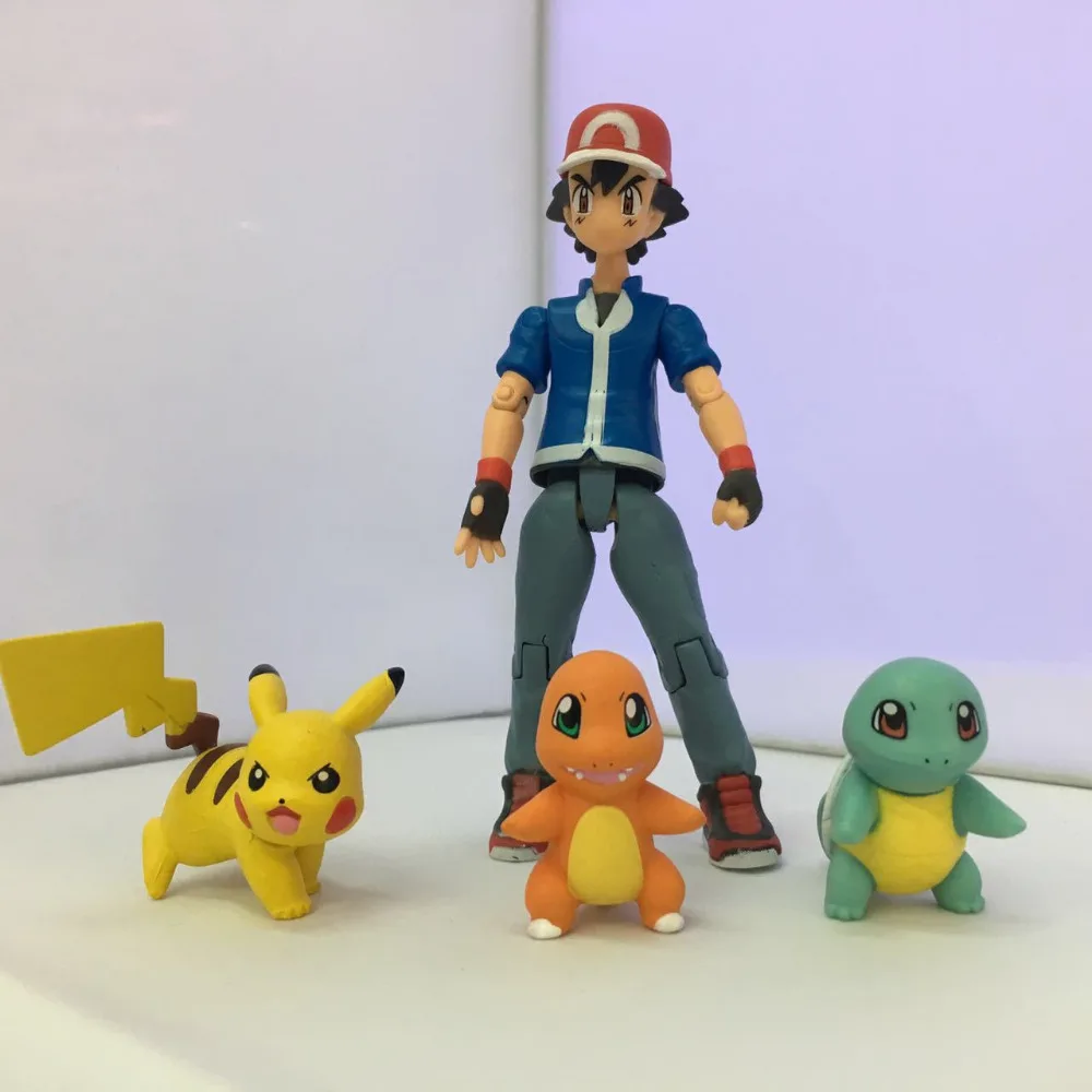 

4pcs/set Cartoon Pikachu Ash ketchum pikachu Squirtle Charmander Anime Action Figure PVC toys Collection figures Collection