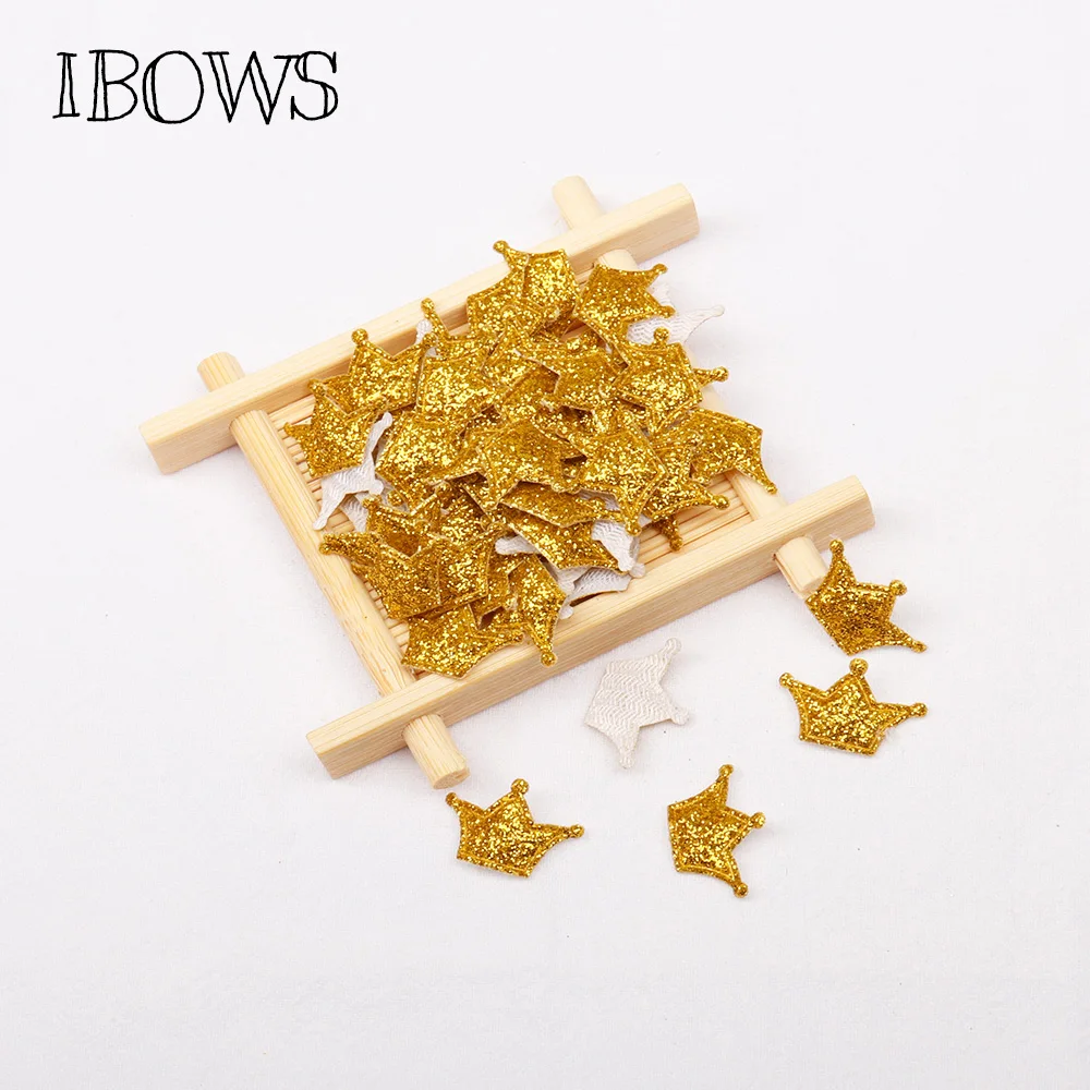 

200pcs/lot Crown shape glitter Kawaii Appliques for Headband Padded Appliques For Clothes Sewing Supplies DIY Craft Decoration