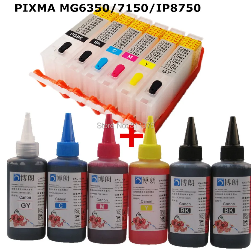 6 INK For CANON pixma MG6350 MG7150 IP8750 printer PGI 550 CLI 551refillable ink cartridge+ 6