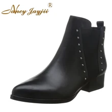 Nancyjayjii/женские черные ботильоны с острым носком на низком каблуке; женская обувь; Повседневная и Уличная обувь; большие размеры 4-16