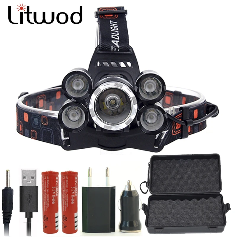 

Litwod Z30 Led Headlamp 5 Chips XML T6 LED Headlight powerful 12000 Lumen Head Flashlight head 4 Switch Model use 18650 Battery