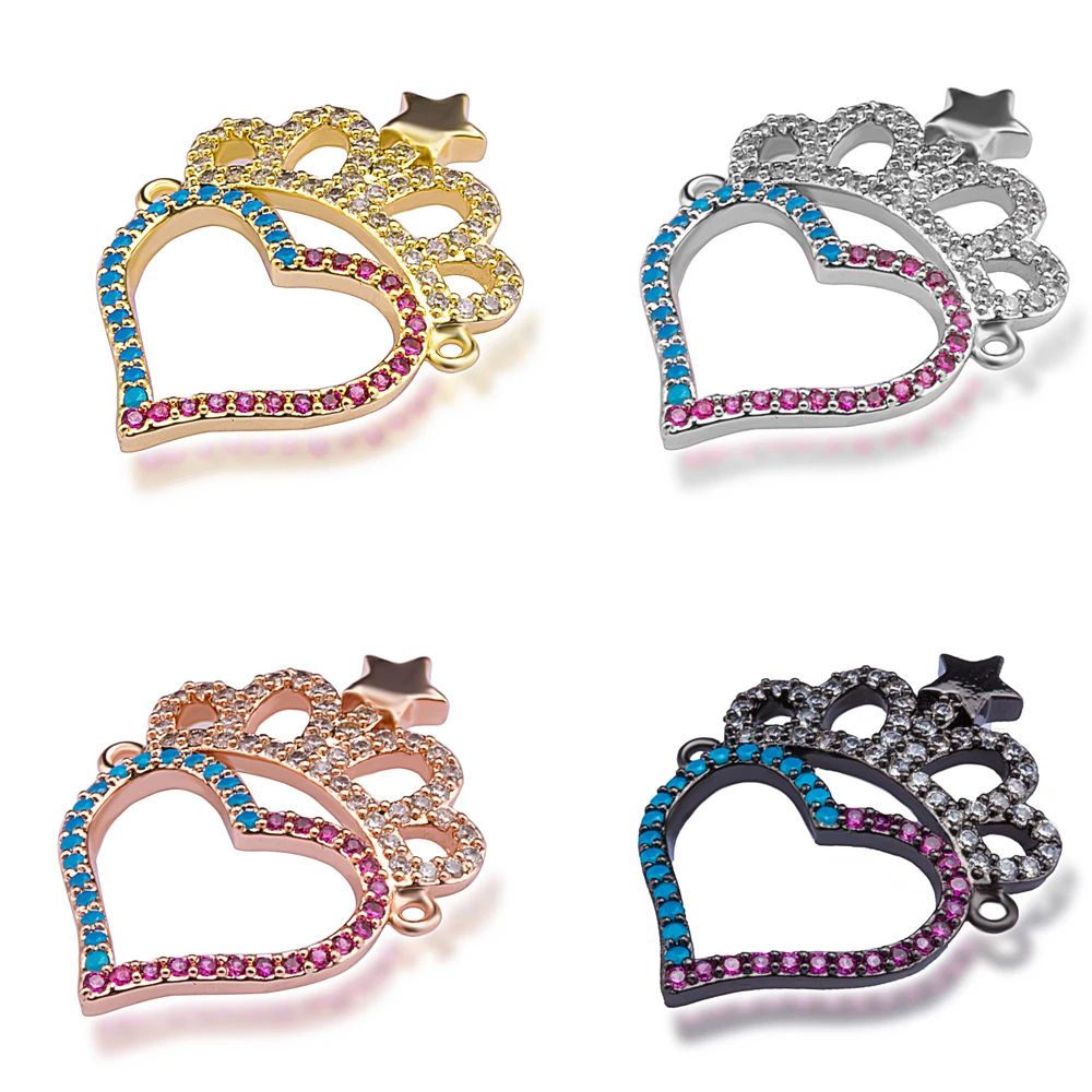New Charm Diy Love Micro Pave Zirconium Bracelet Connector Men's and Women's Crown Pendant Necklace Jewelry | Украшения и
