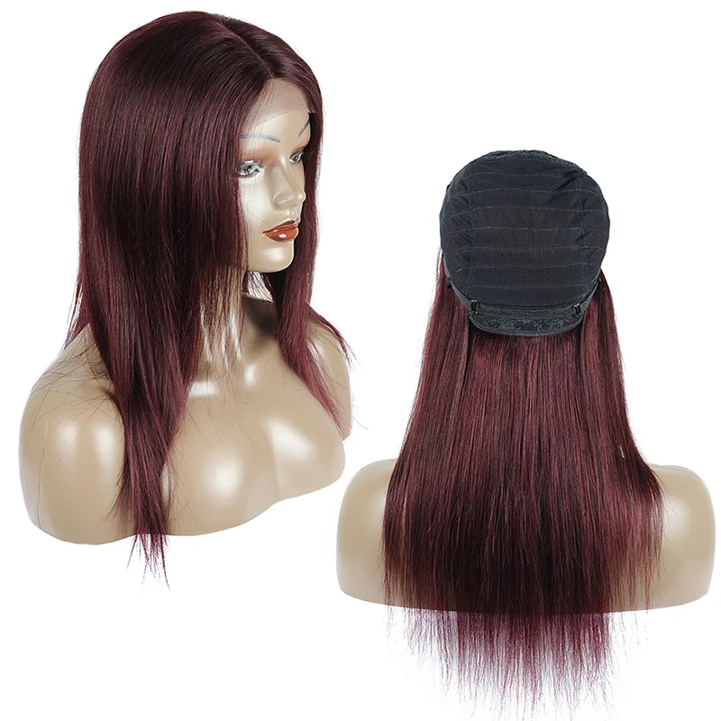 Темно-бордовый Синтетические волосы на кружеве парик их натуральных волос прямые перуанские волосы 13X4 передний парик шнурка с ребенком Человеческие волосы Remy для наращивания, 99J красный парик шнурка