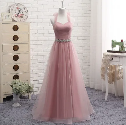 Robe De Soriee новое розовое платье подружки невесты, длина до пола, пышное сексуальное с украшением в виде кристаллов на талии со складками невесты для торжеств элегантные вечерние платья - Цвет: F