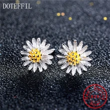 Аутентичные 925 пробы серебряные хризантемы цветок серьги гвоздики для женщин модные очаровательные ювелирные изделия