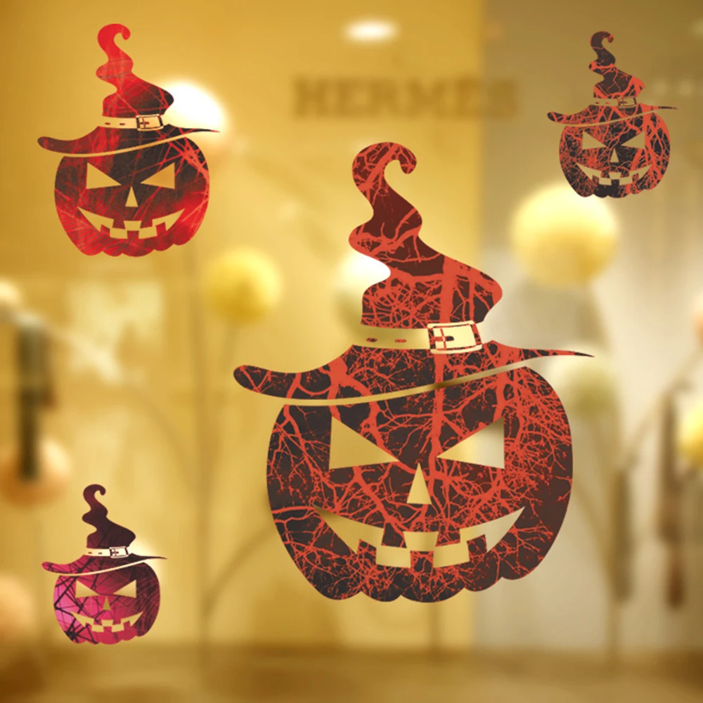 

Cartoon Helloween Theme Glass Window Wall Sticker Party Tools Decorated Room Holiday Celebration Pumpkin Head Stickers
