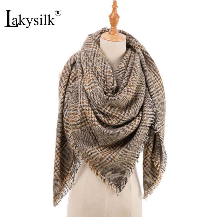 Элегантный клетчатый кашемировый шарф для женщин на осень и зиму, Пашмина шаль, женское большое одеяло, бандана, хиджаб, квадратные шарфы, роскошный бренд