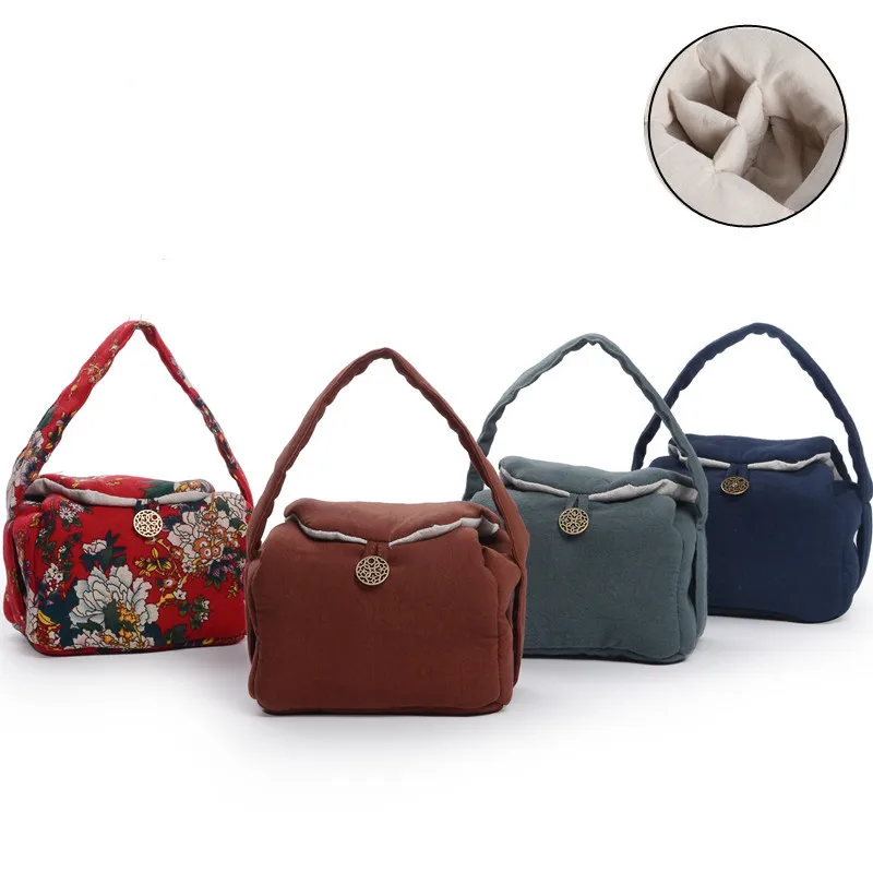 

Handmade Portable Tea Set Cloth Bag with Handles Travel Storage Pouch Bags 1 Tea Pot 2 Tea cup 3 grid Cotton Linen Bag 1pcs