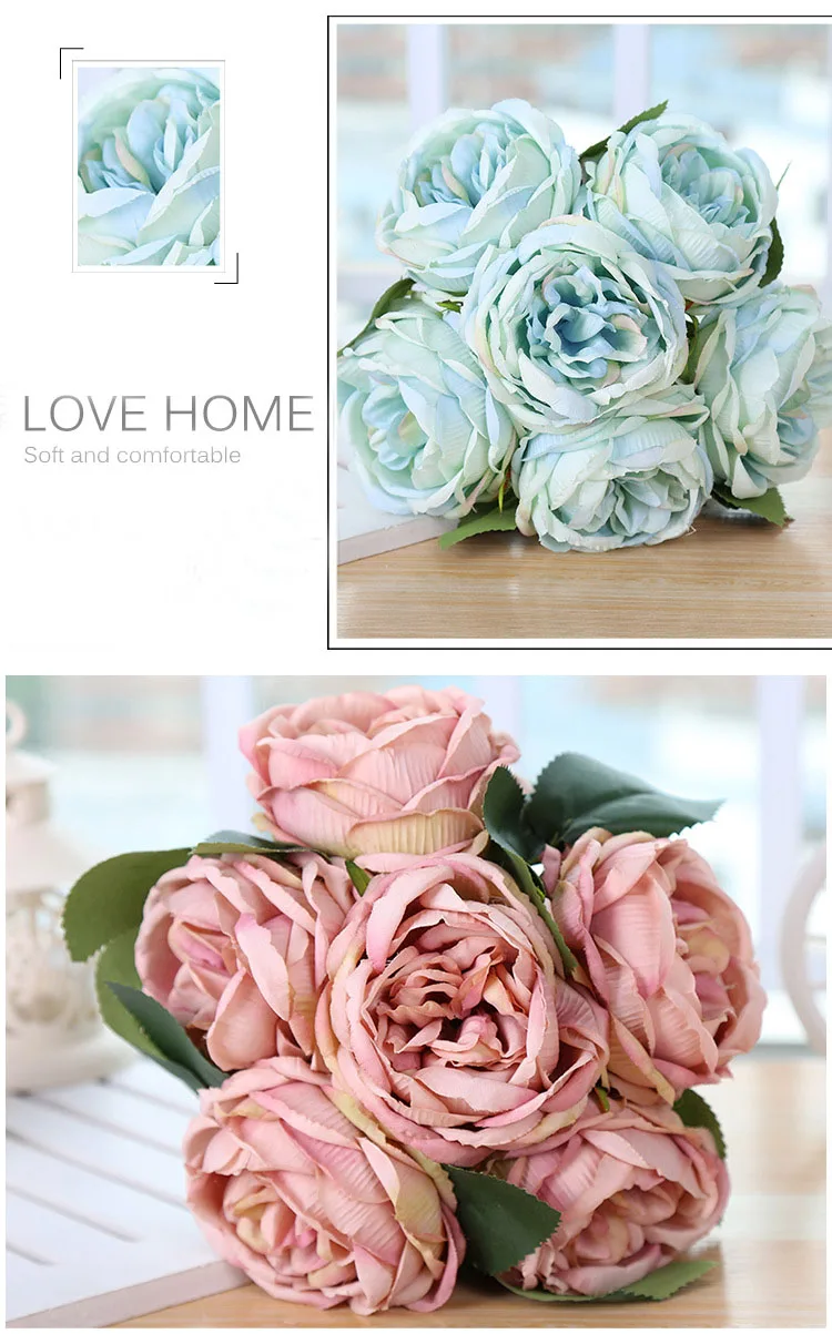 Bridal Bouquet Rose Artificial Flowers Red Pink Hydrangea Home Decoration White Peony Wedding Flower (9)