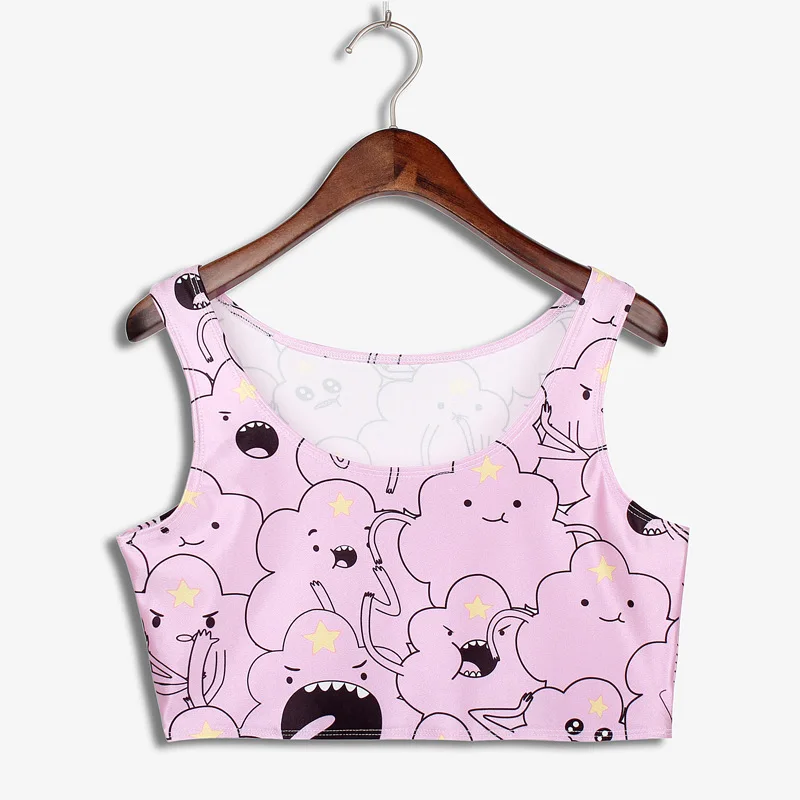 

Pink Clouds Pattern Womens Tops Fashion 2017 Summer Style Sexy Top Female Short Sleeveless Women's Tanks Top Cropped