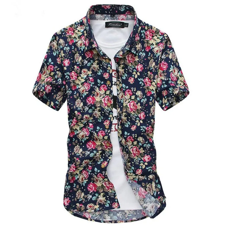 

2019 New Summer Men Shirts Casual Short Sleeve Floral Shirts High quality Pure Cotton Slim Fit Dress shirt